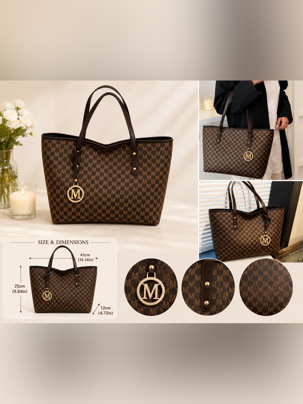🤎🆕🤎Classic Brown Monogram Tote Bag with Gold Charm